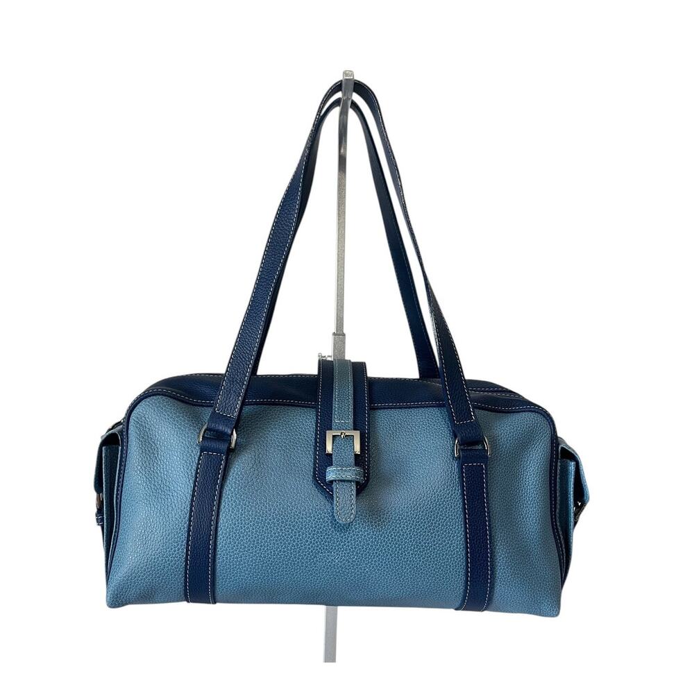 Longchamp Le Foulonné Vintage Blue Pebbled Leather Baguette Shoulder Bag Y2K